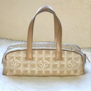 CHANEL New Travel Line Canvas Handbag Beige VGC